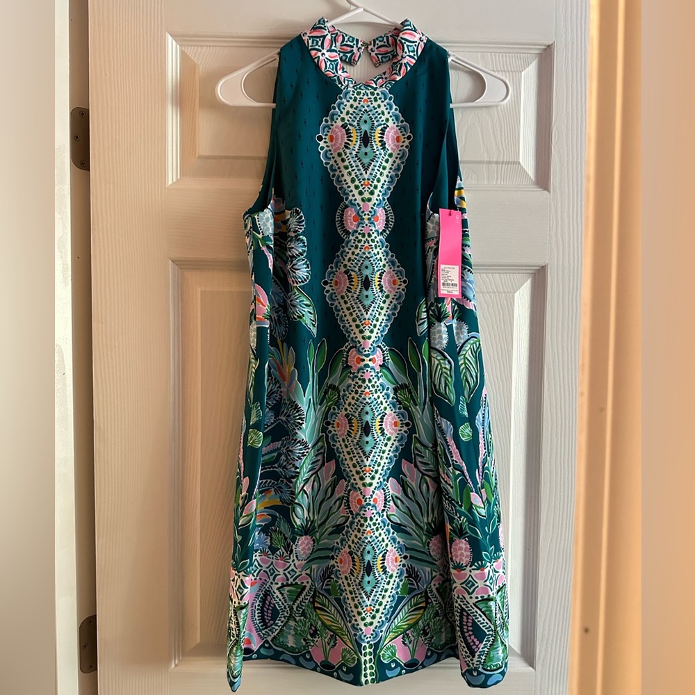 NWT LILLY PULITZER BRANDI SHIFT DRESS SIZE 4 VALENCIA TEAL RAIN FOREST ENGINEERE